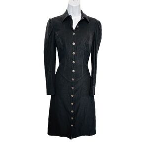 Betsey Johnson Vintage Black Long Sleeve Button up Maxi‎ Dress Size 8 Gorgeous!